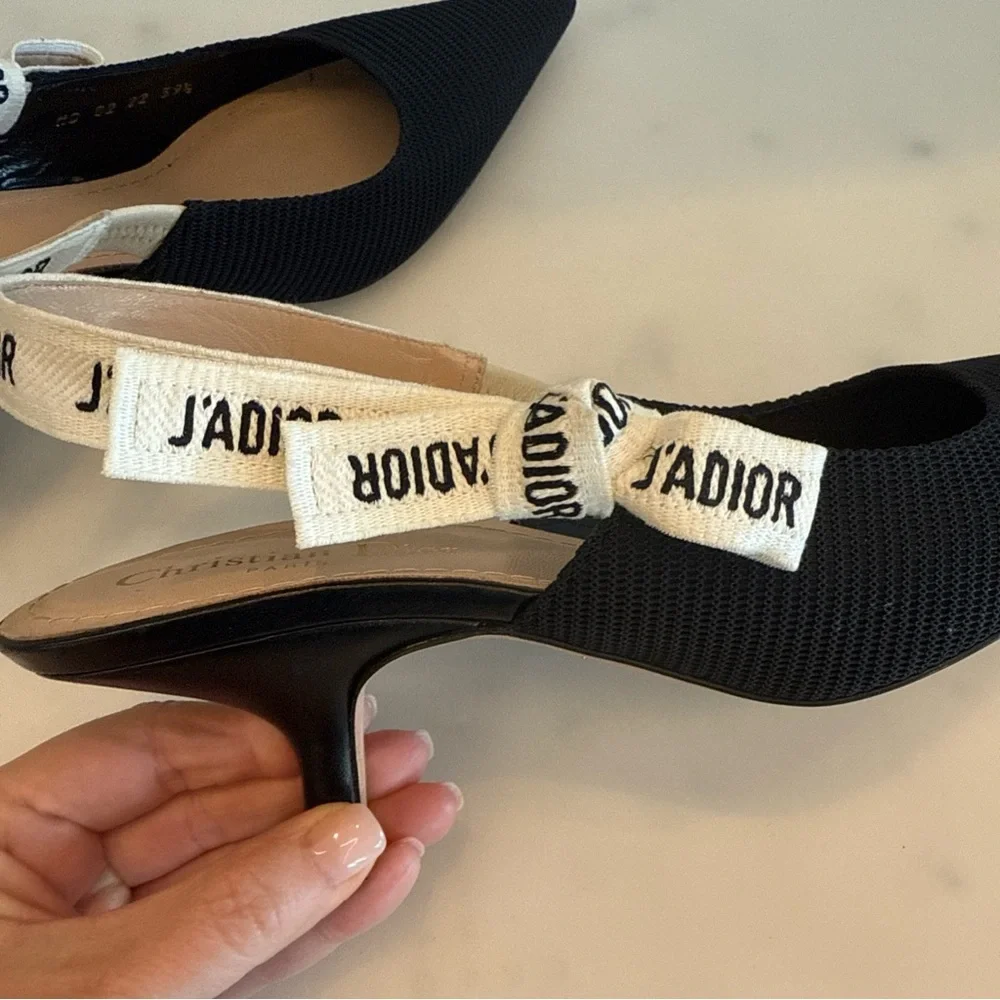 Dior Black and Cream Slingback Heels - Picture 4 of 7